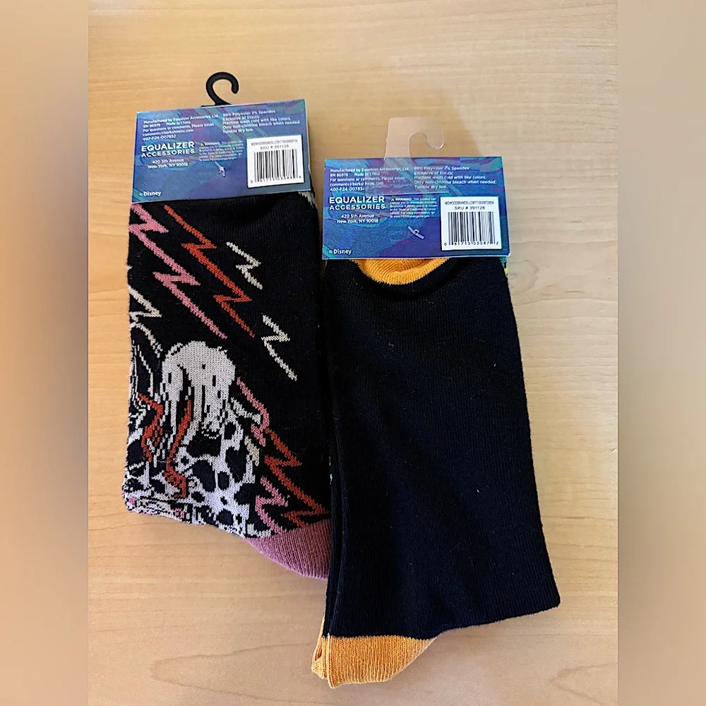 Gift Set of 2 Disney Villains Cruella De Vil and Maleficent Novelty Socks NWT